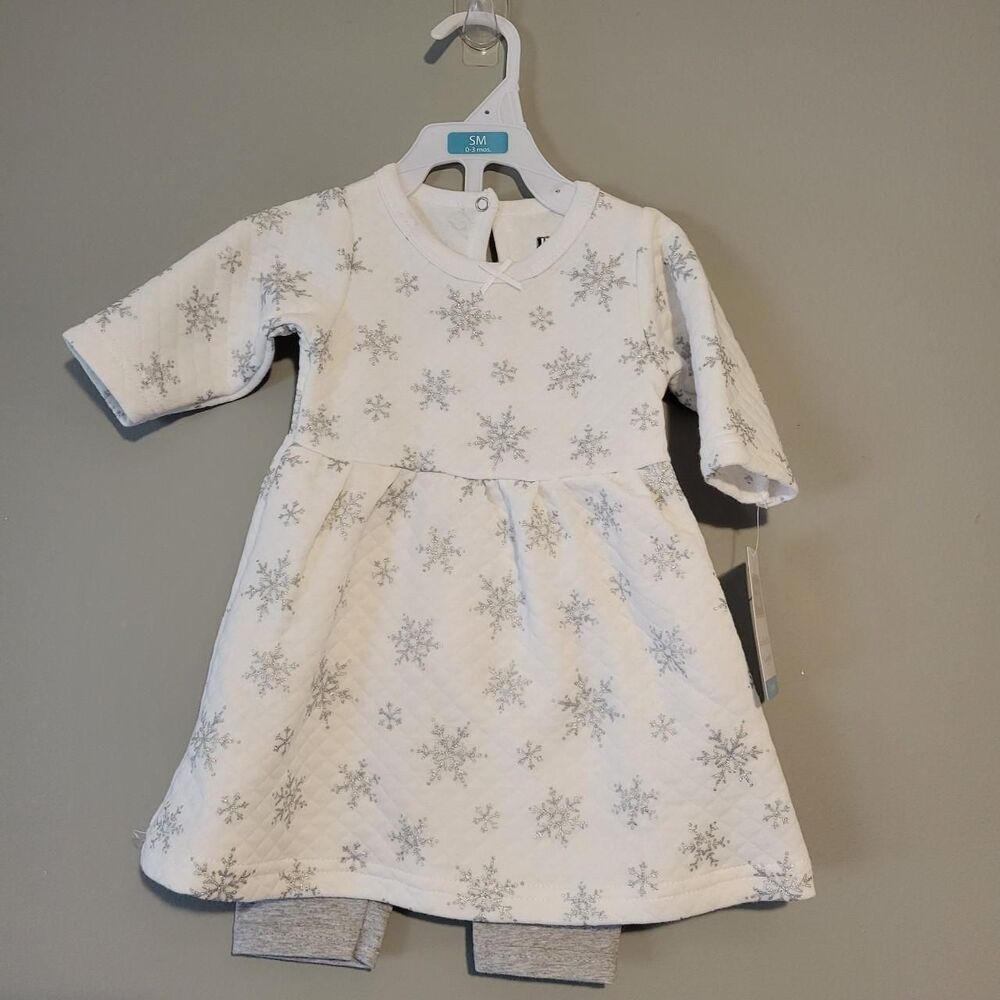 NWT Hudson Baby 0-3 months Grey and White Snowflake Dress with Leggings
